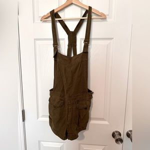 Free People Olive Green Short Overalls